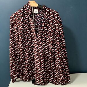 CAbi Red, Black & White Geometric V-Neck Blouse